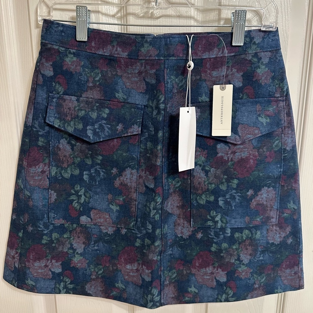 Erin Fetherson Anthropologie Women’s Blue Floral A-Line Mini Skirt $128 Size 6 - Picture 2 of 3